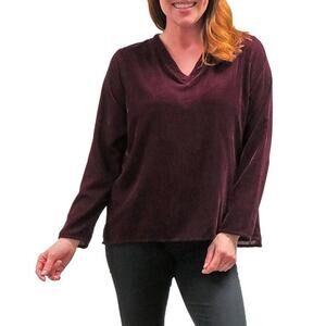 Karyn Seo Della Velvet V-Neck Boxy Fit Shirt Womens Size Large Beet Red